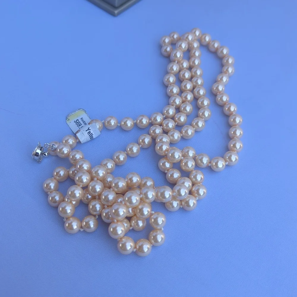 Ivory Glass Pearl Necklace Knotted 42 Inches Long